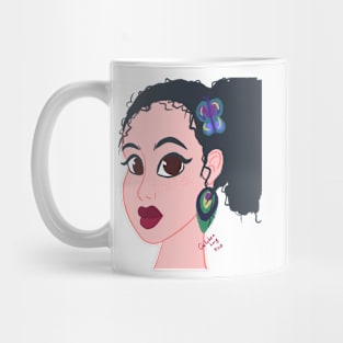 Girl with the Peacock Feather Earrings and Butterfly Bow Mug